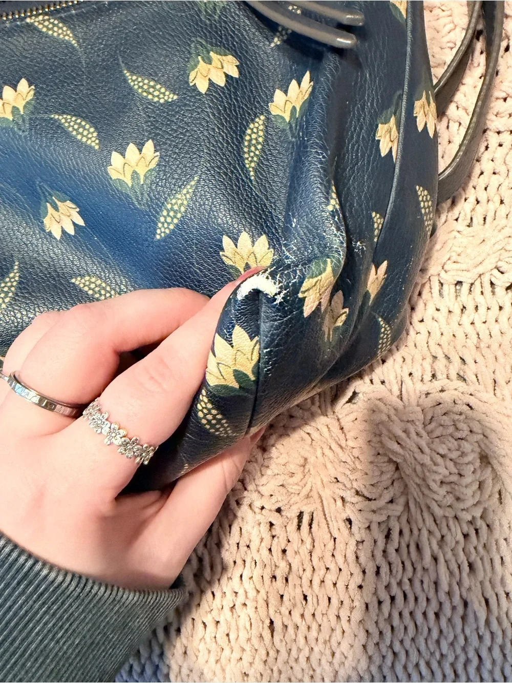 Sonoma Navy Floral Faux-Leather Backpack